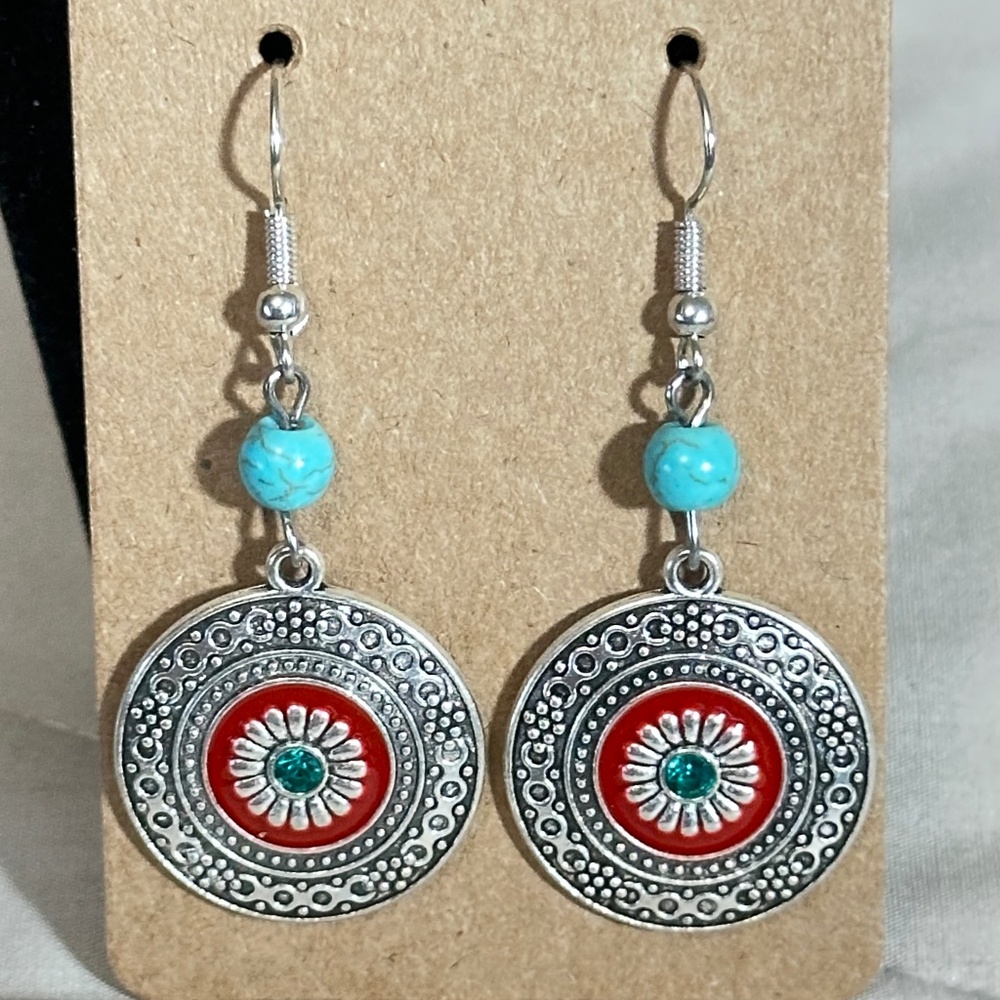 2/$20 Silver Tone Earrings Howlite Stone & Large Charm NWOT